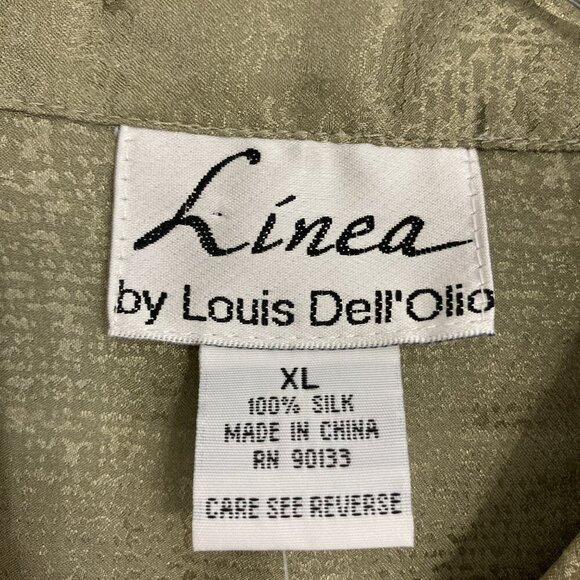 New Linea by Louis Dell'Olio Green Silk QVC Ruffle Artsy Textured Button Down XL - Picture 2 of 10